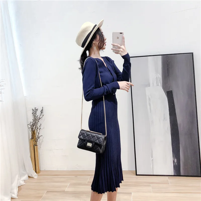 ALPHALMODA OL изящный осенний вязаный кардиган юбка 2 шт. костюмы с длинными рукавами