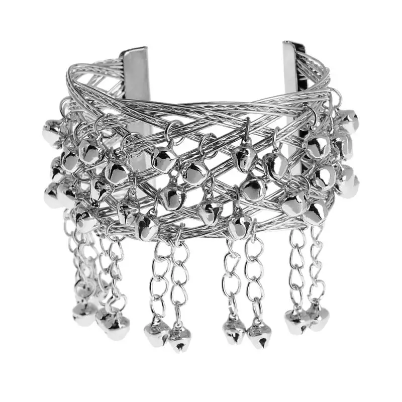 Ретро Серебряный цвет колокол кисточкой звено цепи браслет широкий манжета для