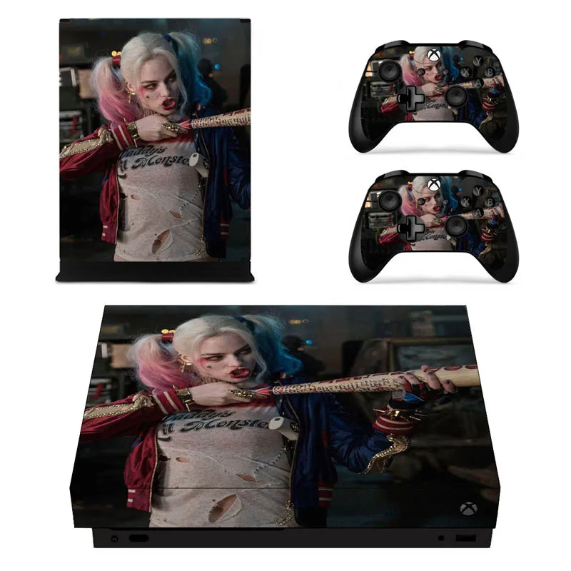 Полный набор лицевых плит кожи наклейки Харли Куинн для Xbox One X консоли и два контроллера