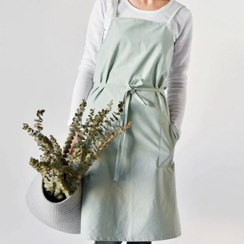 

10pcs Fashion Washed Cotton Apron Flower Arranging Division Work Apron Uniform Kitchen Tea Cafe Overalls Pinafore ZA6899