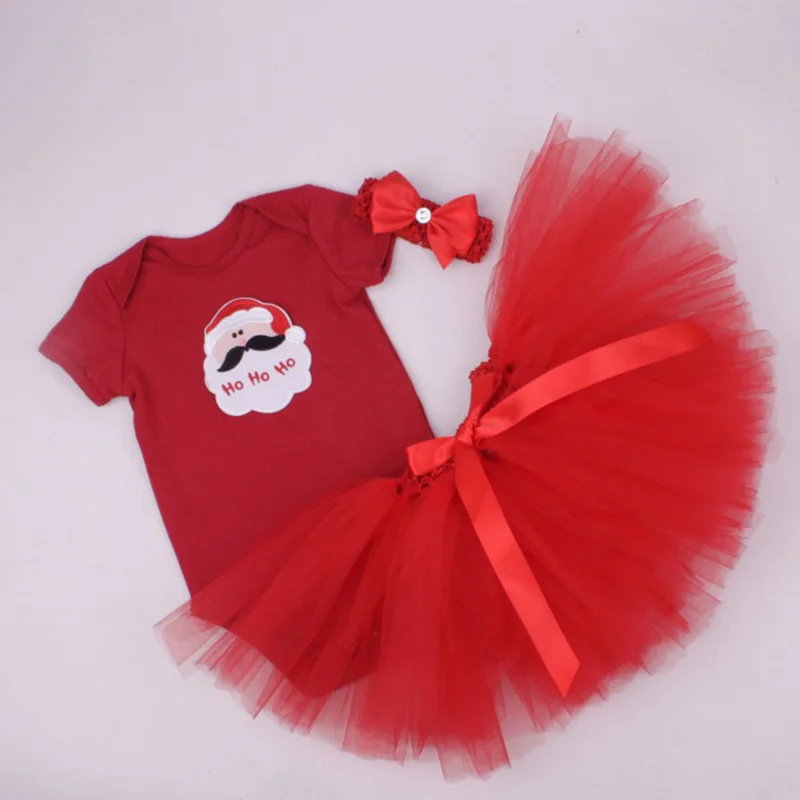 Christmas Baby Girl 3pcs Clothing Sets Infant Cotton Romper+Tulle Skirt+Headband Outfits Costumes Birthday Santa Vestidos | Детская