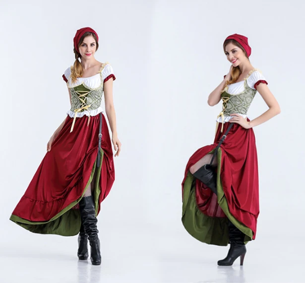 Long Style Взрослый женский баварский Октоберфест Костюм дирндль пивной фестиваль Марди Гра дамское сексуальное Забавное платье длинный наряд для девочек плюс размер - Цвет: Long Style