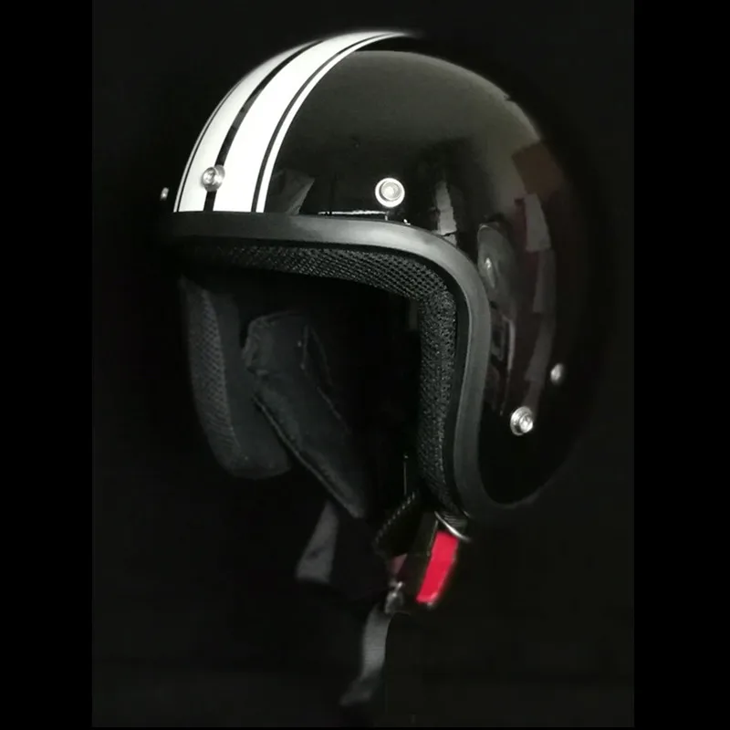 Горячая Распродажа, винтажный мотоциклетный шлем Casco Capacete motoqueiro, мотоциклетный шлем 3/4, шлемы с открытым лицом, реактивный Ретро шлем в горошек - Цвет: black white line