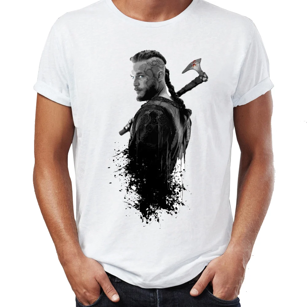 Футболки KING Ragnar Lothbrok Vikings Man Organnic модель футболки с коротким рукавом Homme Горячая o