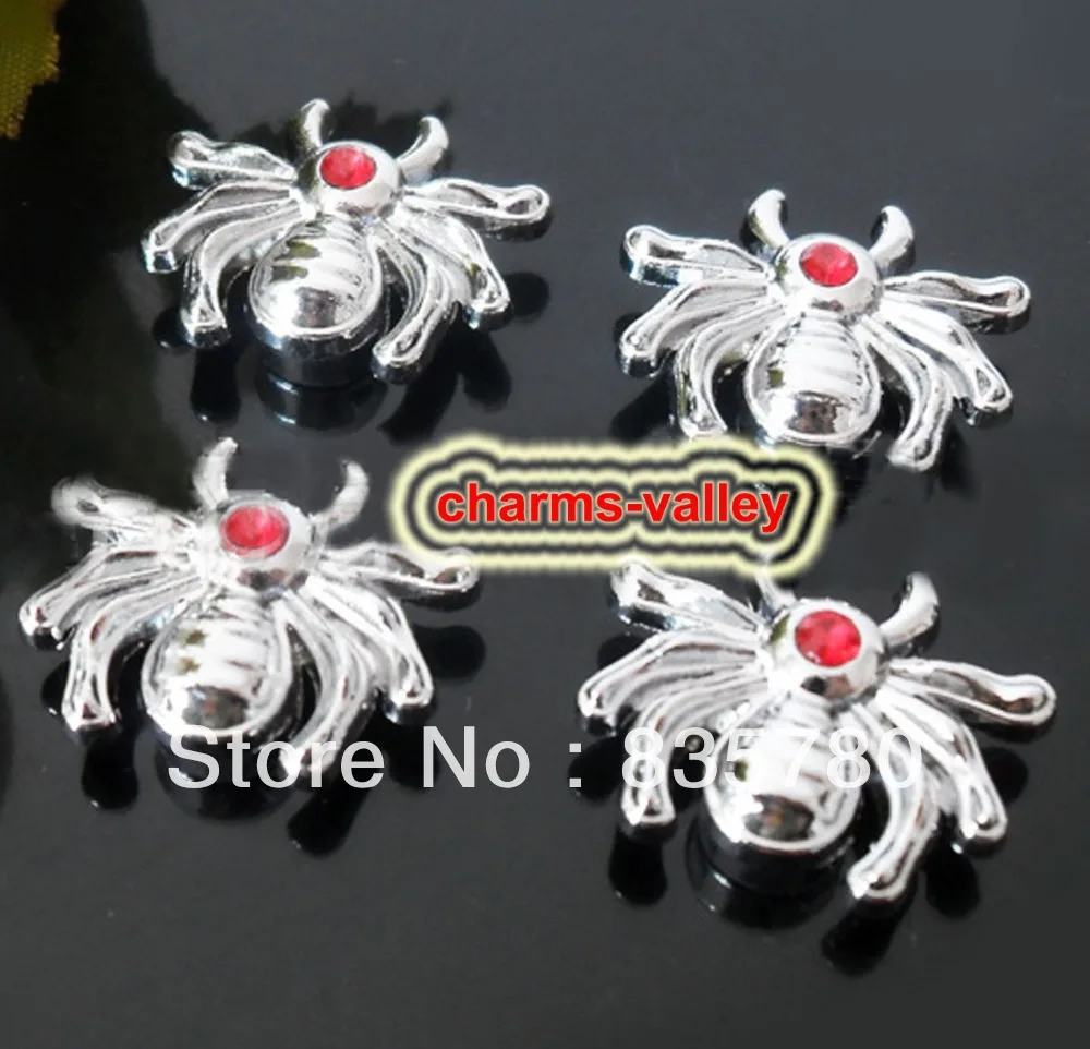 

50PCS 8mm Silver Spider Slide Charms With Red Rhinestone Head Fit 8mm Wristband Belt