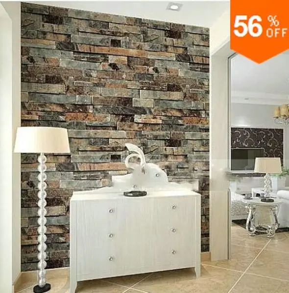 3d обои с изображением современного каменного кирпича столовой кухни ванной
