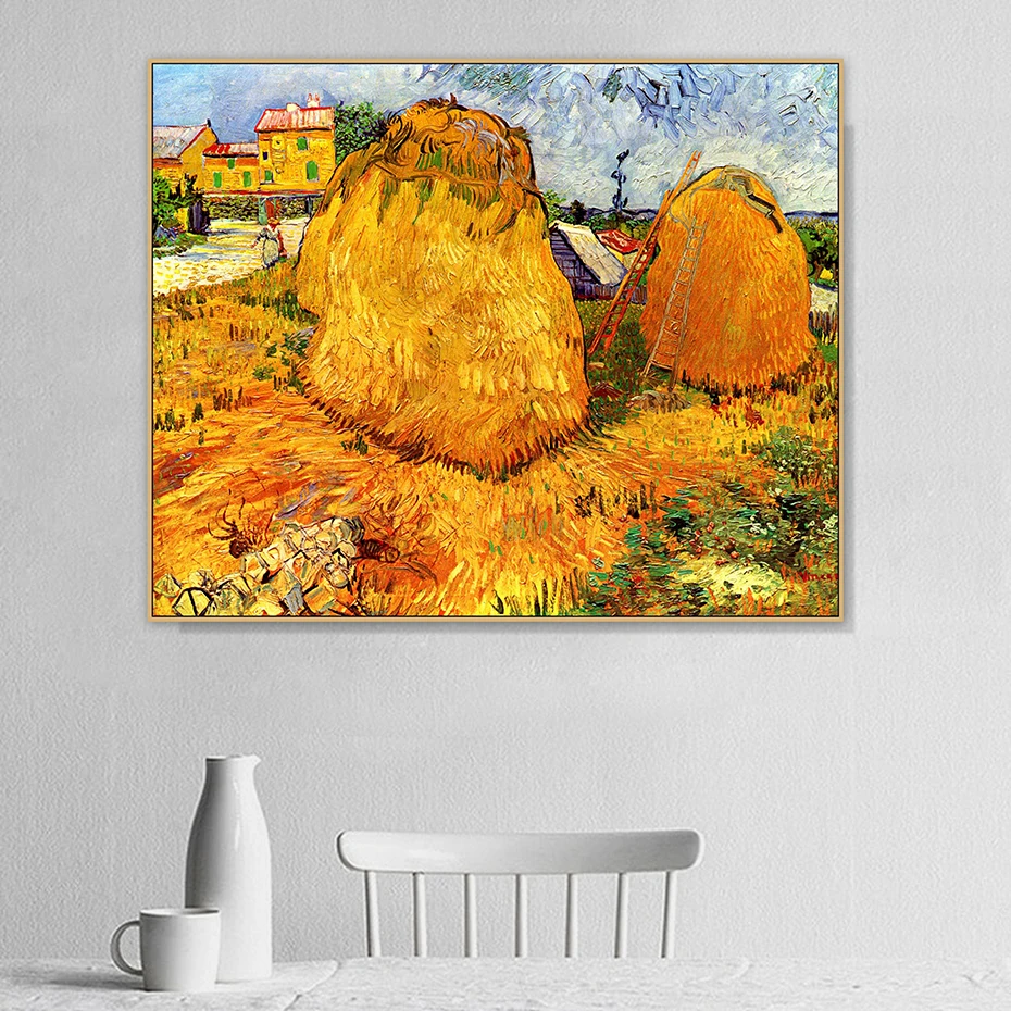 

Famous Master Vintage Haystacks in Provence Canvas Painting Poster Wall Art Prints Pictures for Living Room Interior Home Decor