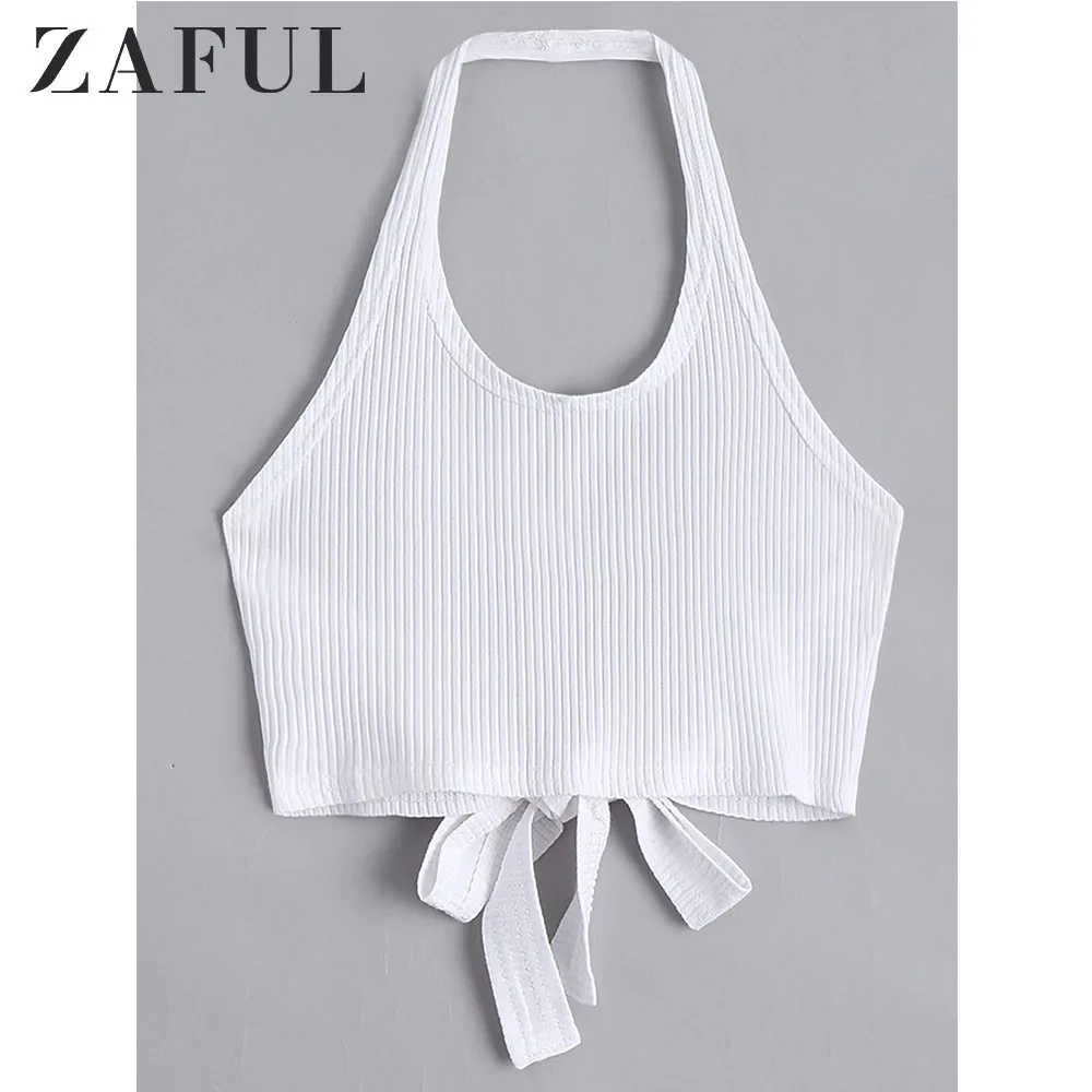 ZAFUL Перекрестный Холтер ребристый укороченный топ 2018 Summer Vest Girl Tops Повседневная