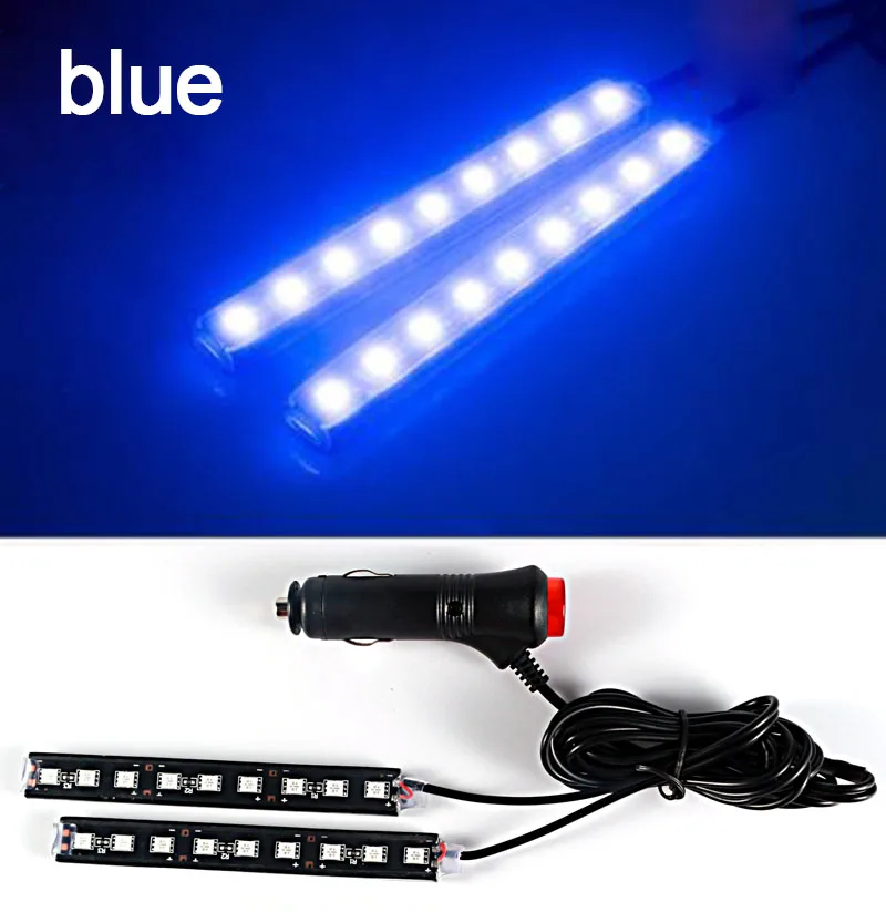 2pcs blue Gzkafolee 7 видов цветов Дополнительный автомобильный Светодиодные ленты светильник автомобиля атмосферу светильник Подсветка салона автомобиля светильник декоративные светодиодные лампы 12V 5050SMD - Испускаемый цвет: 2pcs blue