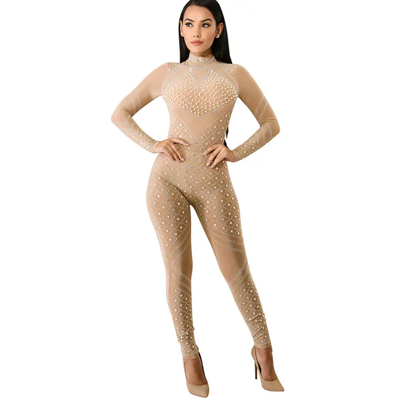 Apricot GACVGA блестящие Bodycon Комбинезоны для женщин Кристалл для пикантные алмаз перспектива День Рождения Праздновать - Цвет: Apricot