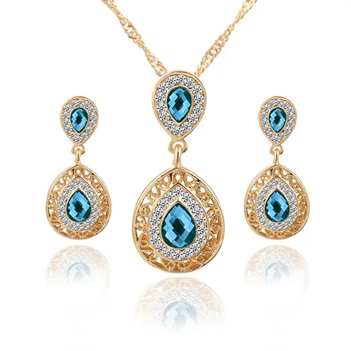 

European and American new ear nail Necklace suit combination Crystal Earrings Water Drop Pendant Jewelry three sets wholesale