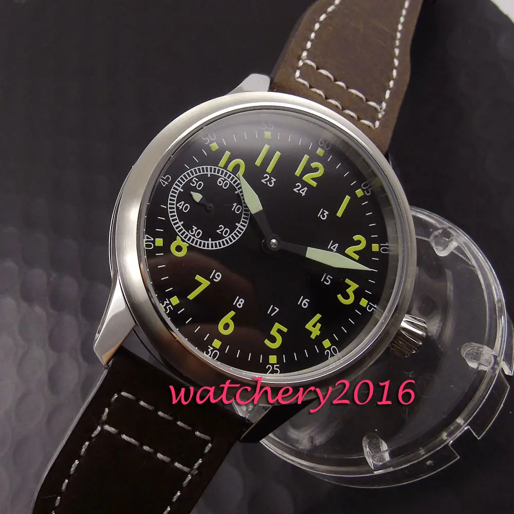 Brushed 45mm Parnis black dial yellow numbers Newest Stainless steel case 17 jewels 6497 hand winding movement Men's Watch | Наручные