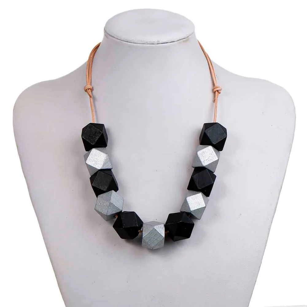 DoreenBeads массивное ожерелье из кожзаменителя круглый многогранник черный Хиноки