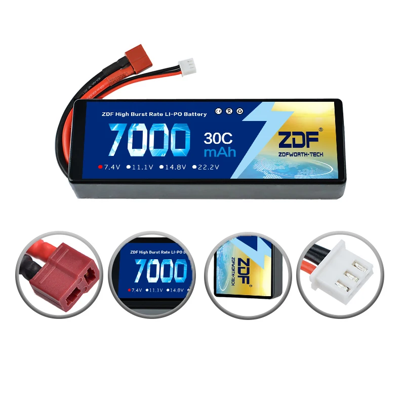 ZDF RC Car Lipo Battery 2S 2P 7.4V 7000mah 30C Max 60C Hard Case For Airplane Traxxas 1/10 Truck | Игрушки и хобби