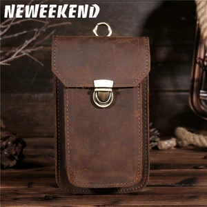 Кожаная поясная сумка Crazy Horse для мужчин, винтажная забавная дорожная сумочка на бедро, кошелек с петлями, 2089