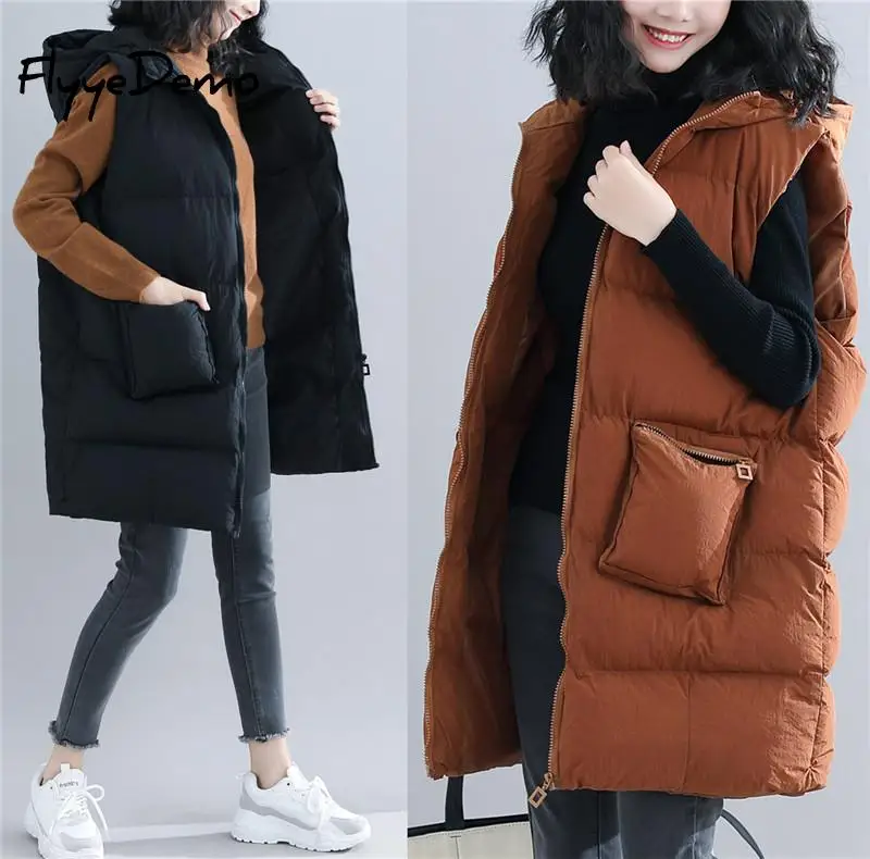 Женский зимний жилет Повседневный однотонный тонкий с капюшоном без рукавов