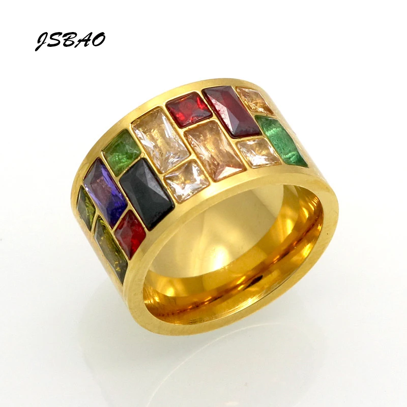 

JSBAO New Arrivals Crystal Ring For Women Anel 316L Stainless Steel Female Rainbow Color Stone Ring Fashion Jewelry