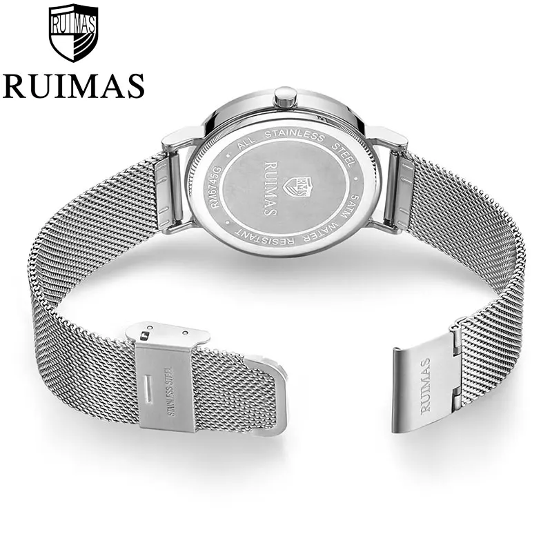 Ruimas Роскошные ультратонкие часы из нержавеющей стали повседневные мужские