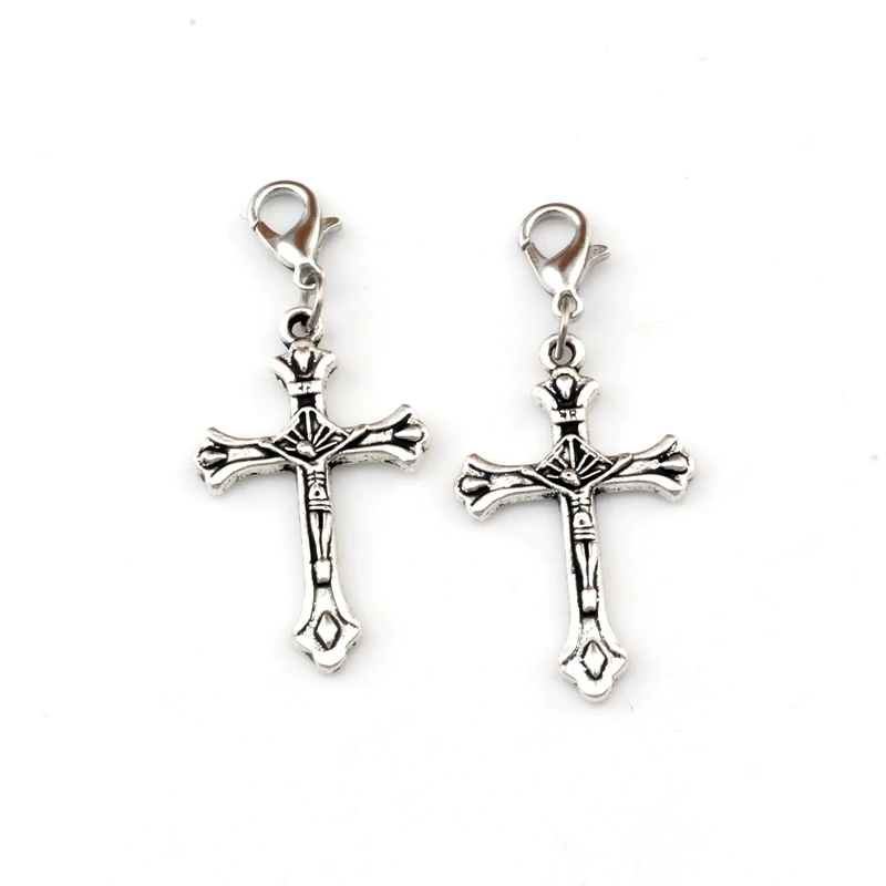

20Pcs Antique Silver Alloy Cross Floating Lobster Clasps Religion Charm Pendants For Jewelry Making Findings 19.5x52mm A-492b