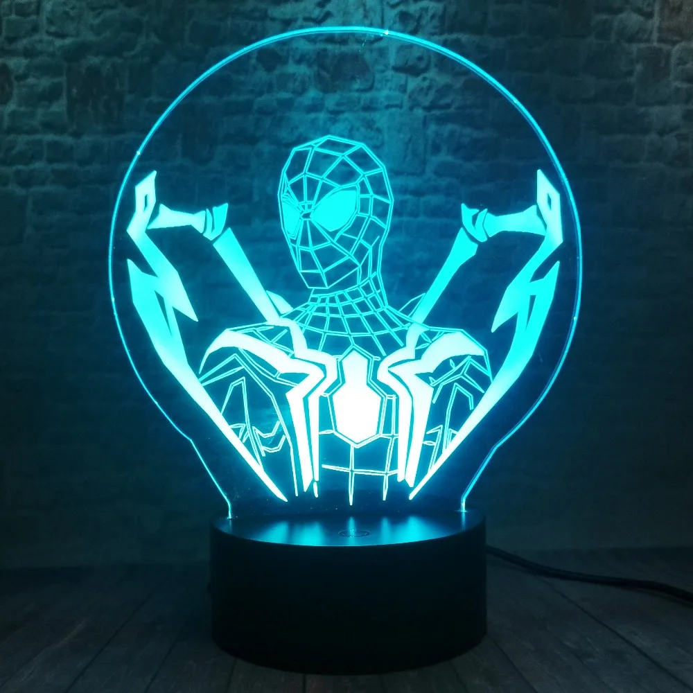 Прохладный мальчик подарки 3D светодиодный Marvel Ultimate «Человек-паук»; лампы Ночной светильник сенсорный 7 Авто Цвет градиент пижамный комплект с рисунком «человека игрушки Рождественский Декор подарки