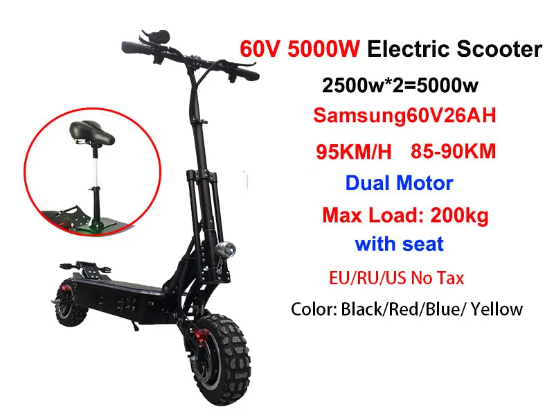 JS 60V 5000W 11 дюймов внедорожный электрический скутер супер мощный бесщеточный двигатель Ховерборд CE скейтборд руимы для унисекс взрослых - Цвет: 5000W Samsung60V26AH