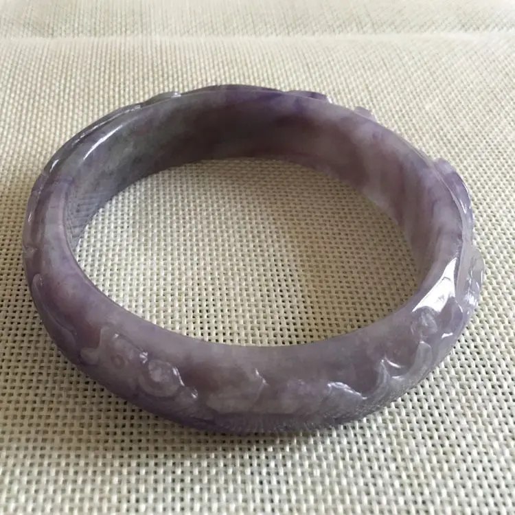 DYY 64 мм Винтаж Китай Ручной резьбой Лаванды Фиолетовый Жадеит Нефрита Браслет