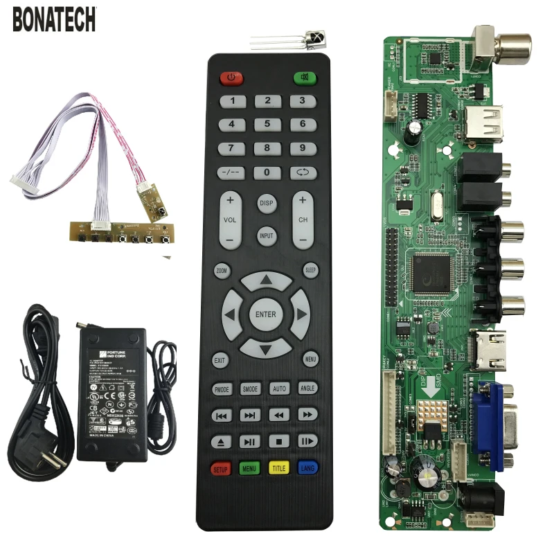 V56 Универсальный ЖК ТВ контроллер драйвер платы PC/VGA/HDMI/USB + адаптер питания ЕС