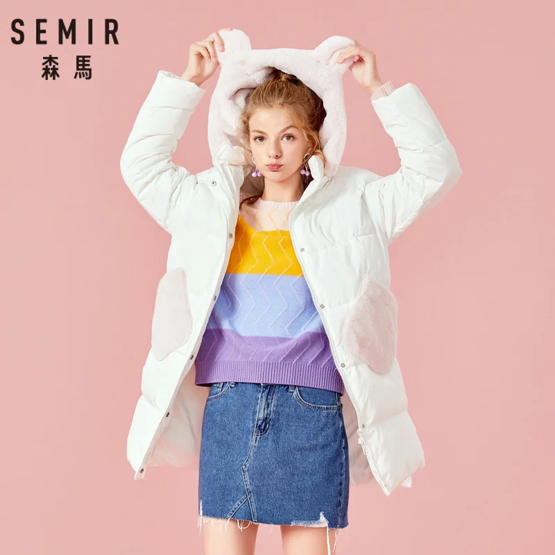 Куртка SEMIR женская пуховая с капюшоном пуховик ушками животных карманом из