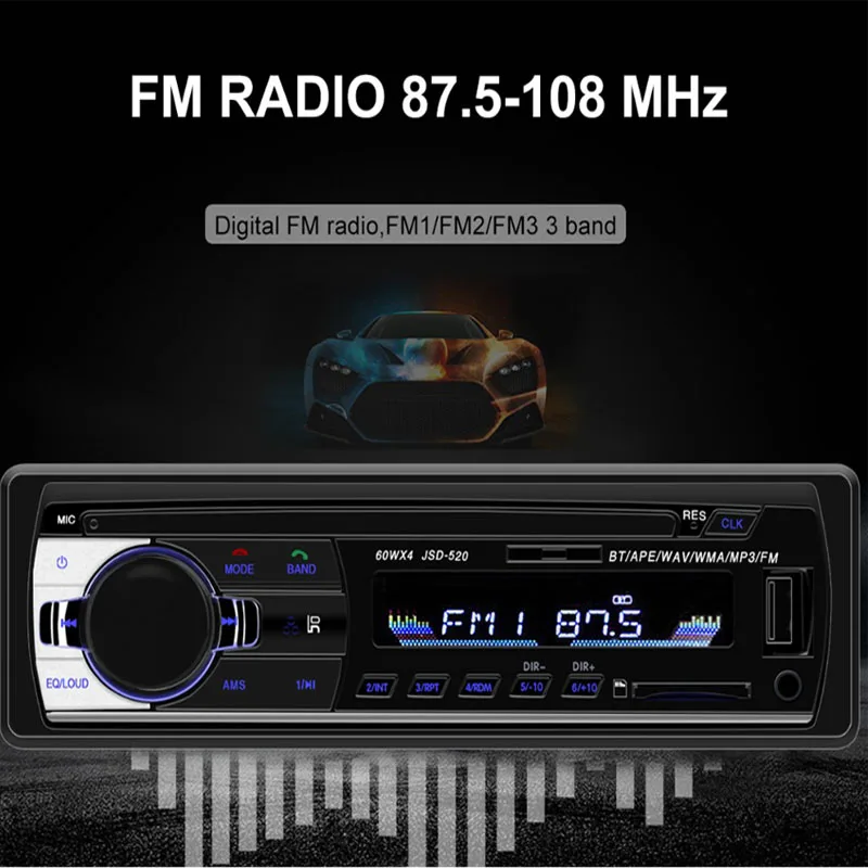 Авторадио 1 din, автомагнитола, JSD-520, стерео, bluetooth, аудио, mp3, рекордер, usb, sd, aux вход, oto teypleri, автомагнитола, Автомобильный плеер