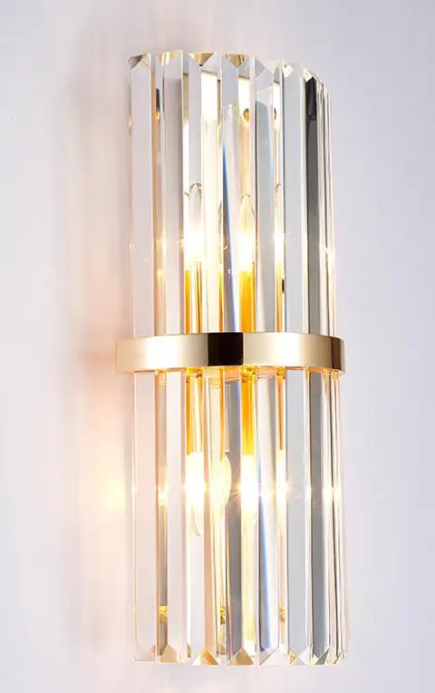 Большое Хрустальное настенное освещение для фойе, Led Arandela, вертикальная настенная лампа, бра для отеля E14, зеркальные светодиодные светильники, современные настенные светильники - Цвет абажура: gold
