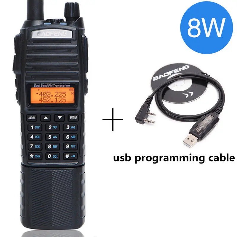 BaoFeng UV-82 Plus 10 км Высокая мощность 3800 мАч батарея Двухдиапазонная рация 10 км с разъемом постоянного тока портативное радио uv82 - Цвет: add progrm cable