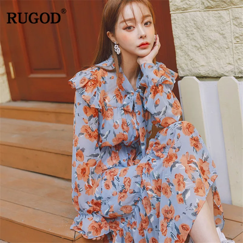 RUGOD/винтажное женское платье с цветочным принтом и расклешенными рукавами