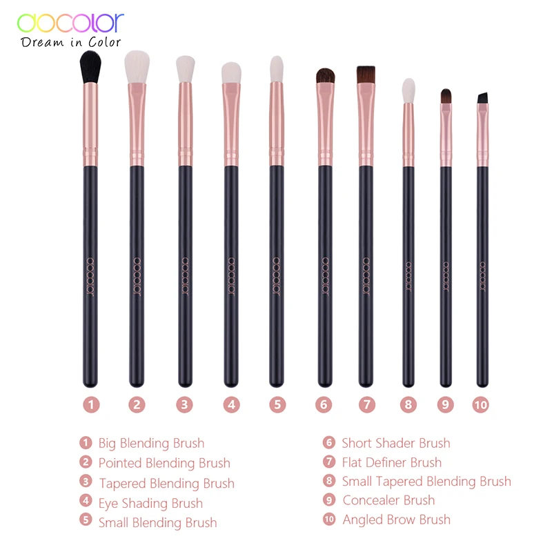 Docolor 15 шт. набор кистей для макияжа, основа для пудра, кисть для теней на веки, козья щетина, синтетические волосы, косметическая Кисть для макияжа с сумкой