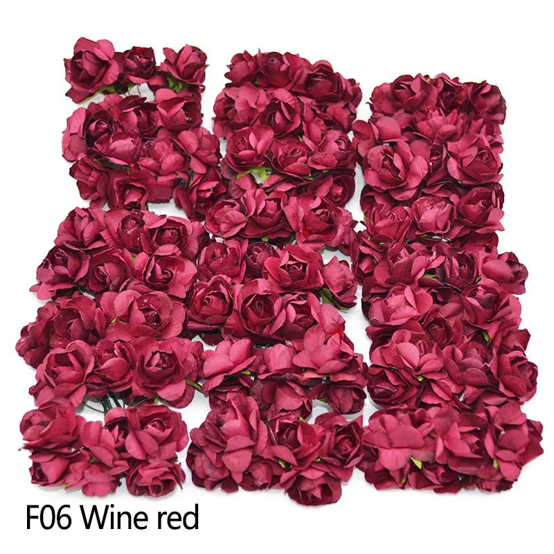 F06 Wine red 144 шт 3 см Мини бумажные цветы розы искусственные головки цветов для свадебных украшений ручной работы DIY домашний модный искусственный цветок декор - Цвет: F06 Wine red
