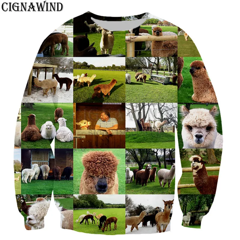 Новая мода Альпака коллаж 3D печать толстовки мужские женские спортивные костюмы