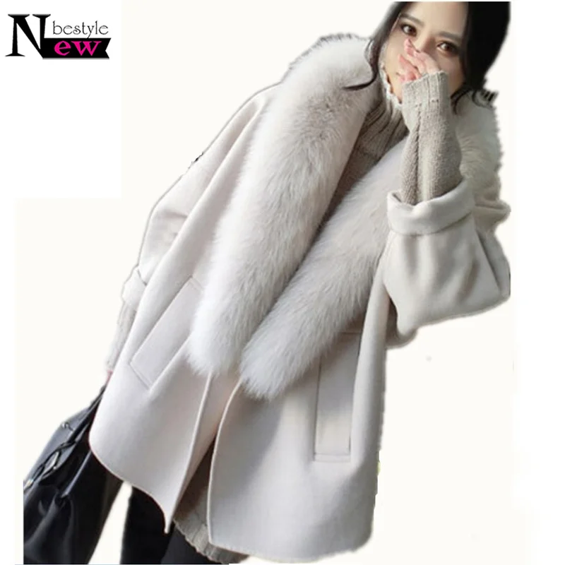 

Женское кашемировое пальто, повседневное шерстяное пальто-кокон с длинным рукавом, свободное, с меховым воротником, для зимы, 2019