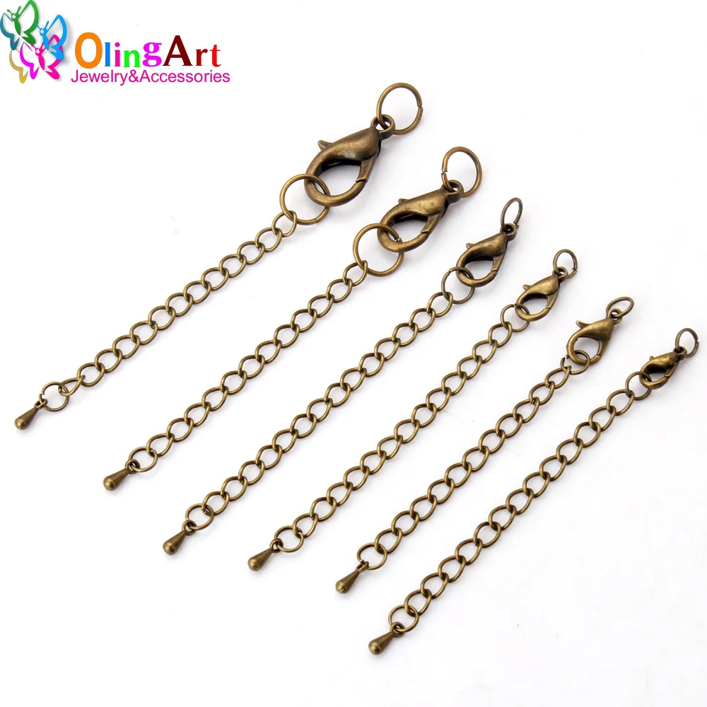 

OlingArt 10/12/14/18/21MM 12pcs/lot plating bronze DIY necklace bracelet Lobster clasp extension chain tails Jewelry making