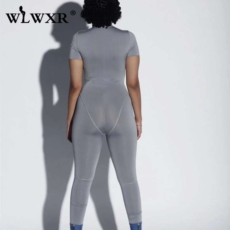 Женский полосатый комбинезон WLWXR черный обтягивающий на молнии для фитнеса улицы