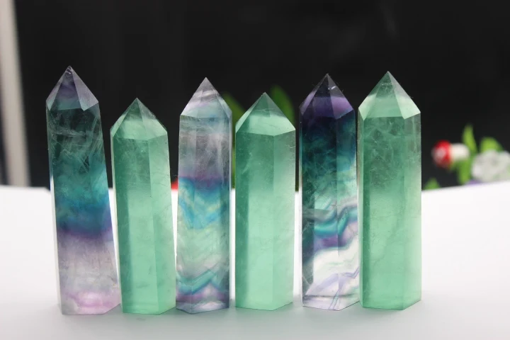 

6pcs Natural quartz crystal, fluorite healing magic wand point A2