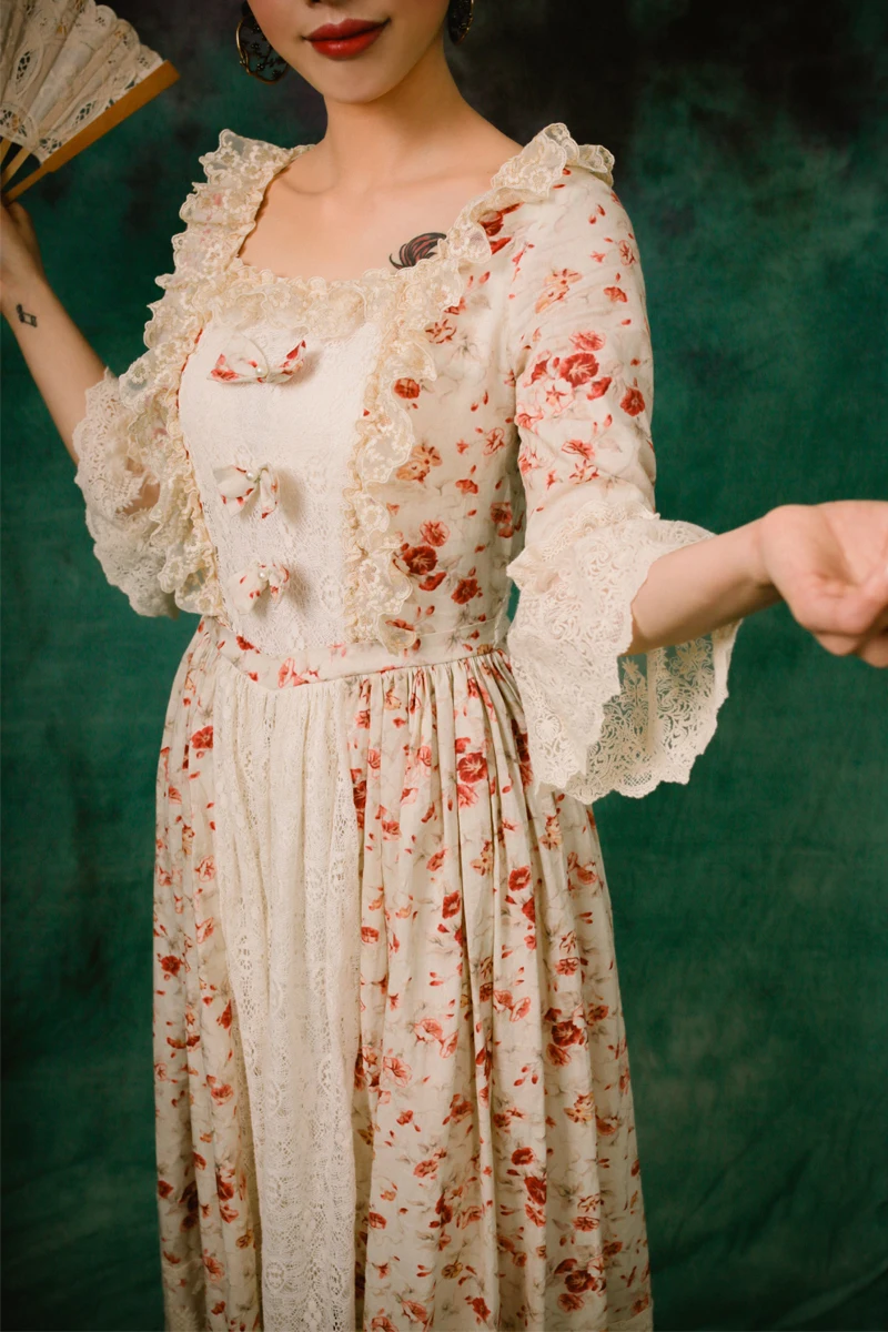 Женское винтажное платье из хлопка и льна LYNETTE'S в стиле пэчворк оригинальный