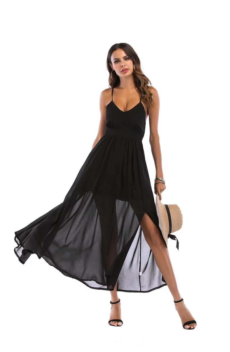 Летнее женское платье на бретельках с подкладом груди красивое спине шифоновое