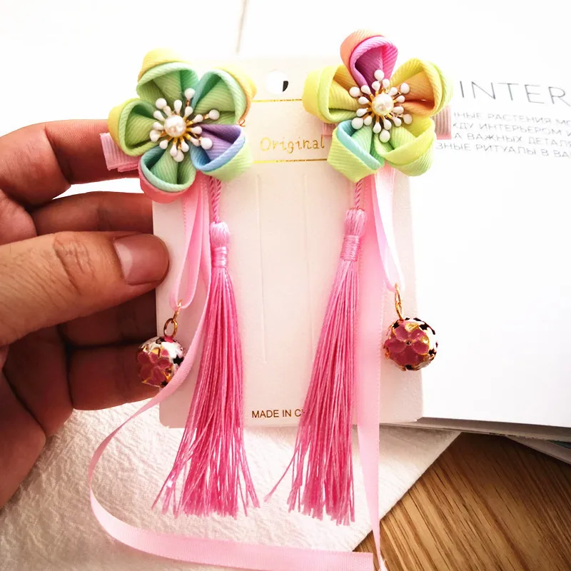 3 colorful flower 2 шт./лот; детская новогодняя заколка для волос для девочек; заколка для волос с кисточками; детский праздничный клубный головной убор; повязка для волос - Цвет: 3 colorful flower