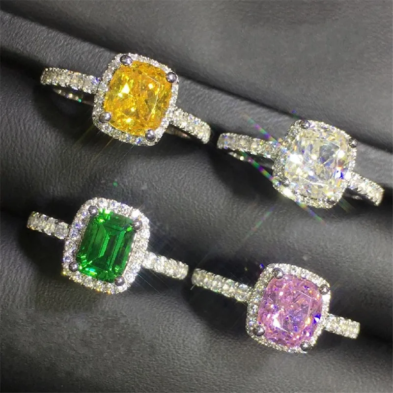 Камень кольцо 925 пробы Серебряная Подушка cut 3ct AAAAA Циркон cz обручальное кольца для