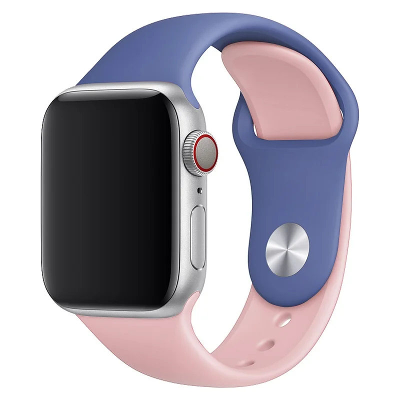 Blue pink Для наручных часов iWatch, ремешок Красочный мягкий силиконовый ремешок для наручных часов Apple Watch Series 4/3/2/1 двухцветный браслет для часов 38 40 мм 42 44 мм - Цвет ремешка: Blue pink