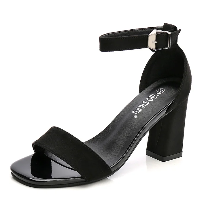 5.5cm Black Пикантные женские босоножки на высоком каблуке; Летняя обувь; женская офисная обувь; босоножки на квадратном каблуке; женская обувь с ремешком на щиколотке; chaussure femme; - Цвет: 5.5cm Black