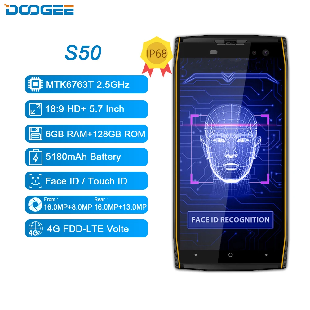 DOOGEE S50 6 ГБ 128 Гб мобильный телефон Android 7 1 5180 мАч Быстрая зарядка 5 дюймов 18:9 16 МП