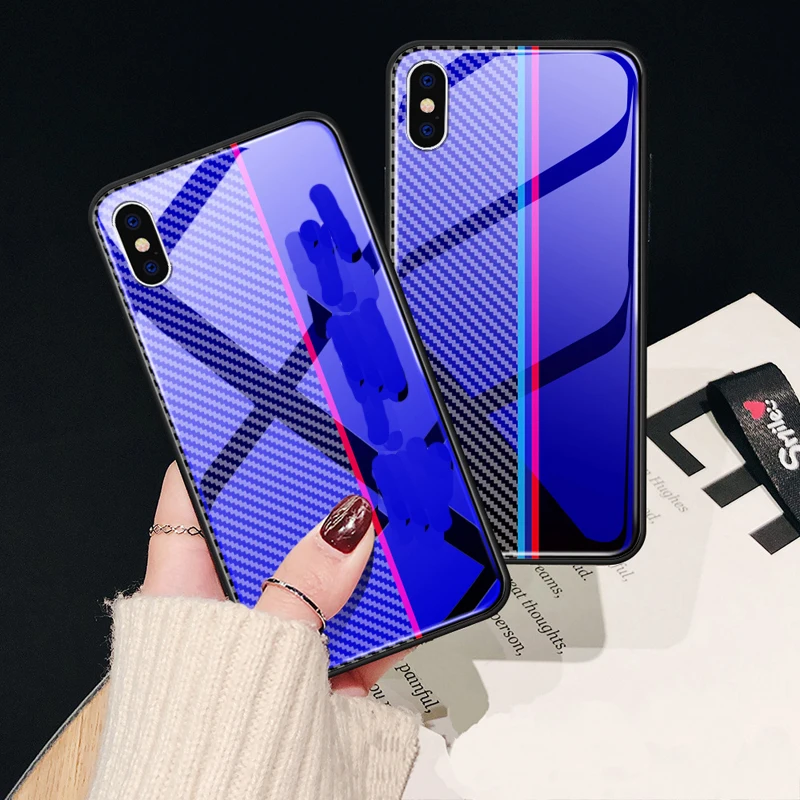Car logo Blu-ray tempered glass explosion-proof mobile phone case for iPhoneXS MAX / XS 6/7 8plus XR drop protection cover | Мобильные
