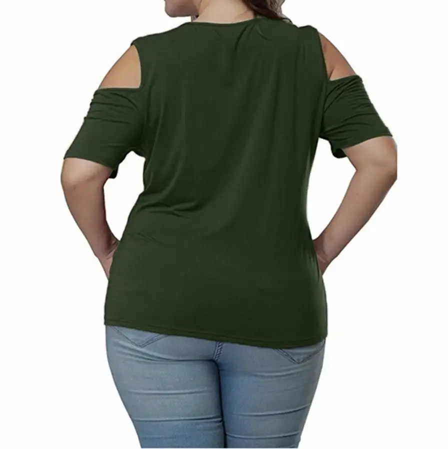 Женские топы и блузки размера плюс 5XL, винтажные топы с открытыми плечами и круглым вырезом, футболка с коротким рукавом, одежда с вырезами, Camisa Feminina