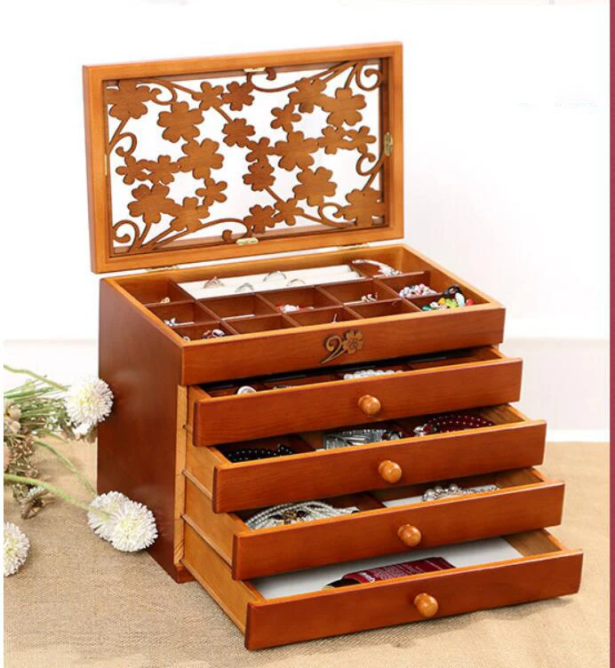 

wood jewelry box retro style large multilayer marriage holiday gift makeup organizer storage box Boxes Bins case wooden