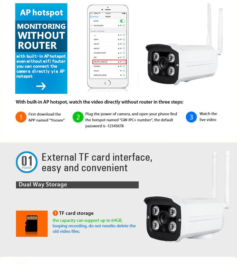 720P 1080P уличная IP камера Wi-Fi видеонаблюдение Wifi CCTV Металлическая Цилиндрическая камера видеонаблюдения безопасности Видео Водонепроницаемый ночное видение